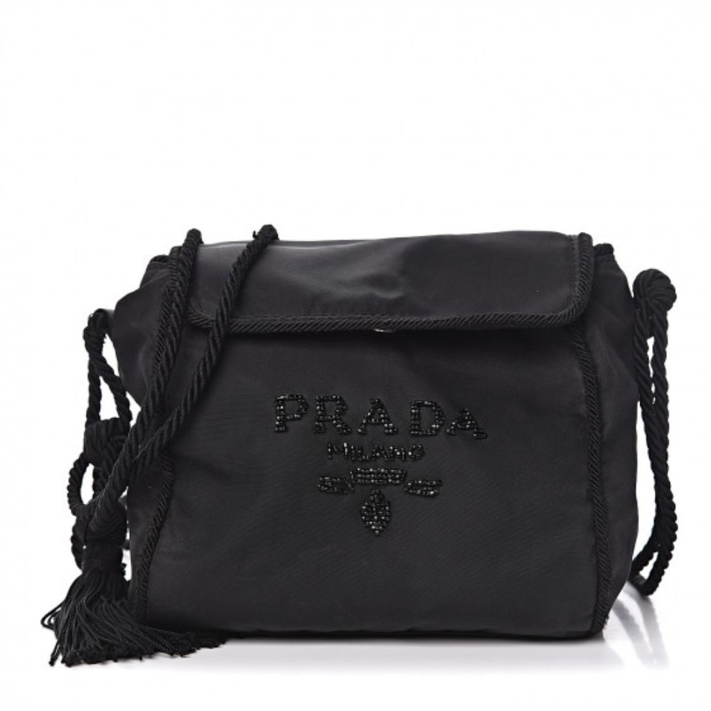 Prada Tessuto Nylon Beaded Bag Black